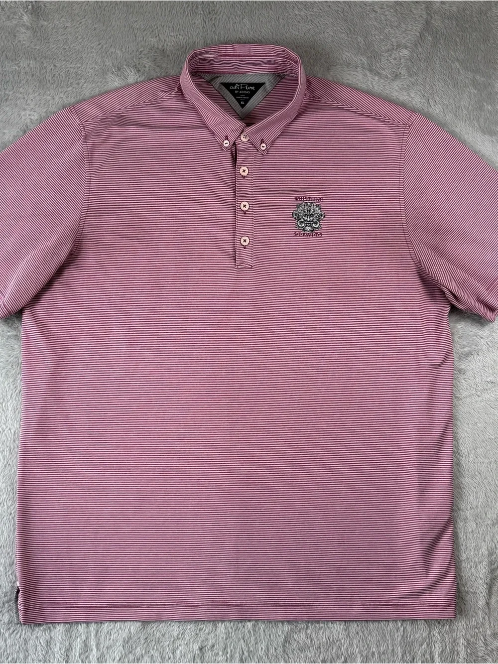 Adidas adiPure Whistling Straits Golf Polo XL Pink Striped Performance Shirt